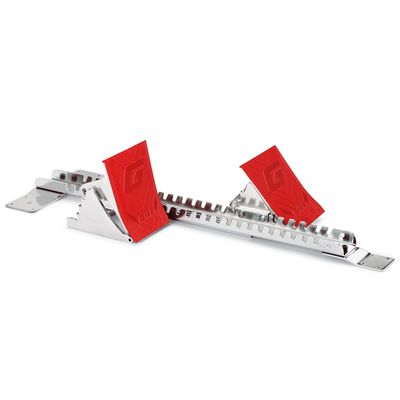 Gill Athletics S2 Starting Block 8" Tall Cast Aluminum Pedals - Designed for High Level Track & Field Competition - Pedals Feature Four Angle Adjustments - Includes 12 Pyramid Spikes - Red