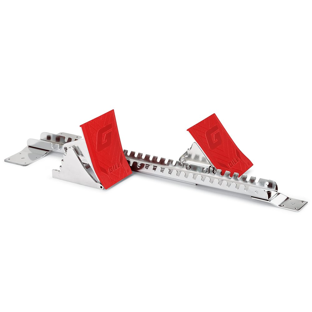 Gill Athletics S2 Starting Block 8" Tall Cast Aluminum Pedals - Designed for High Level Track & Field Competition - Pedals Feature Four Angle Adjustments - Includes 12 Pyramid Spikes - Red
