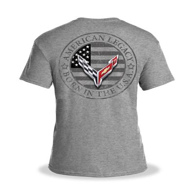 C8 Corvette Next Gen American Legacy Born in The USA Men's T-Shirt (X-Large, Gray)