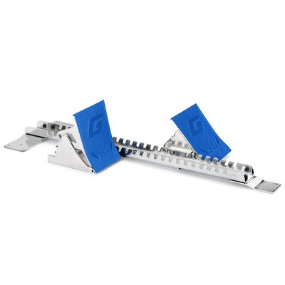 Gill Athletics S2 Starting Block 8" Tall Cast Aluminum Pedals - Designed for High Level Track & Field Competition - Pedals Feature Four Angle Adjustments - Includes 12 Pyramid Spikes - Royal Blue