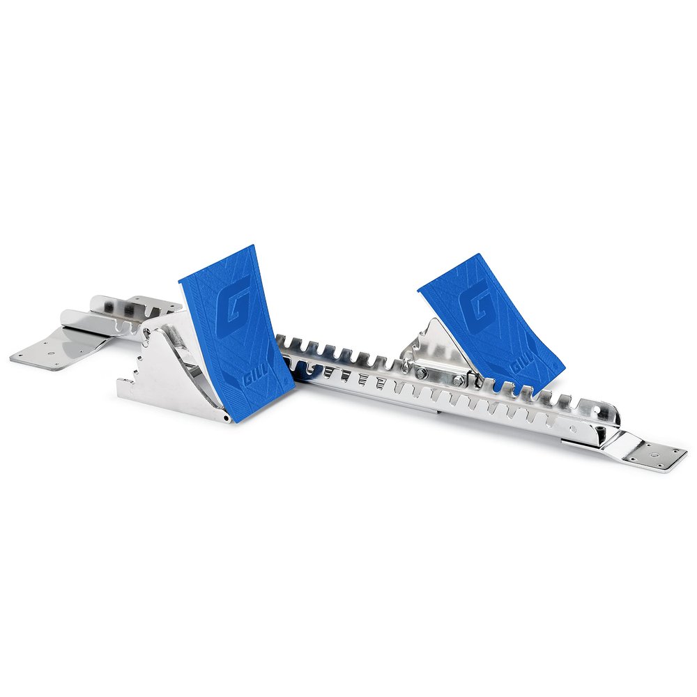 Gill Athletics S2 Starting Block 8" Tall Cast Aluminum Pedals - Designed for High Level Track & Field Competition - Pedals Feature Four Angle Adjustments - Includes 12 Pyramid Spikes - Royal Blue