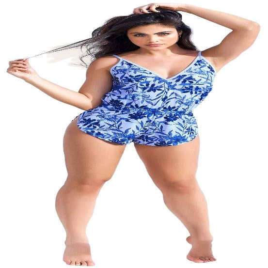 Blue Floral Print High Thigh Sleep Romper