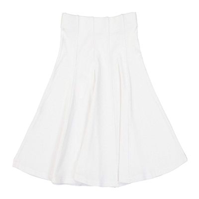 BGDK Girls' School Uniform Pleated Pull-on Knee Length Ribbed Cotton Panel Skirt, Knit Waistband White 18
