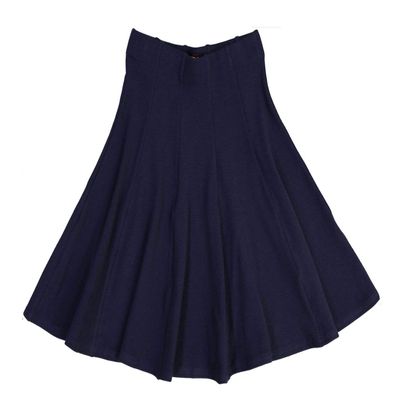 BGDK Girls' School Uniform Pleated Pull-on Knee Length Ribbed Cotton Panel Skirt, Knit Waistband Navy 16