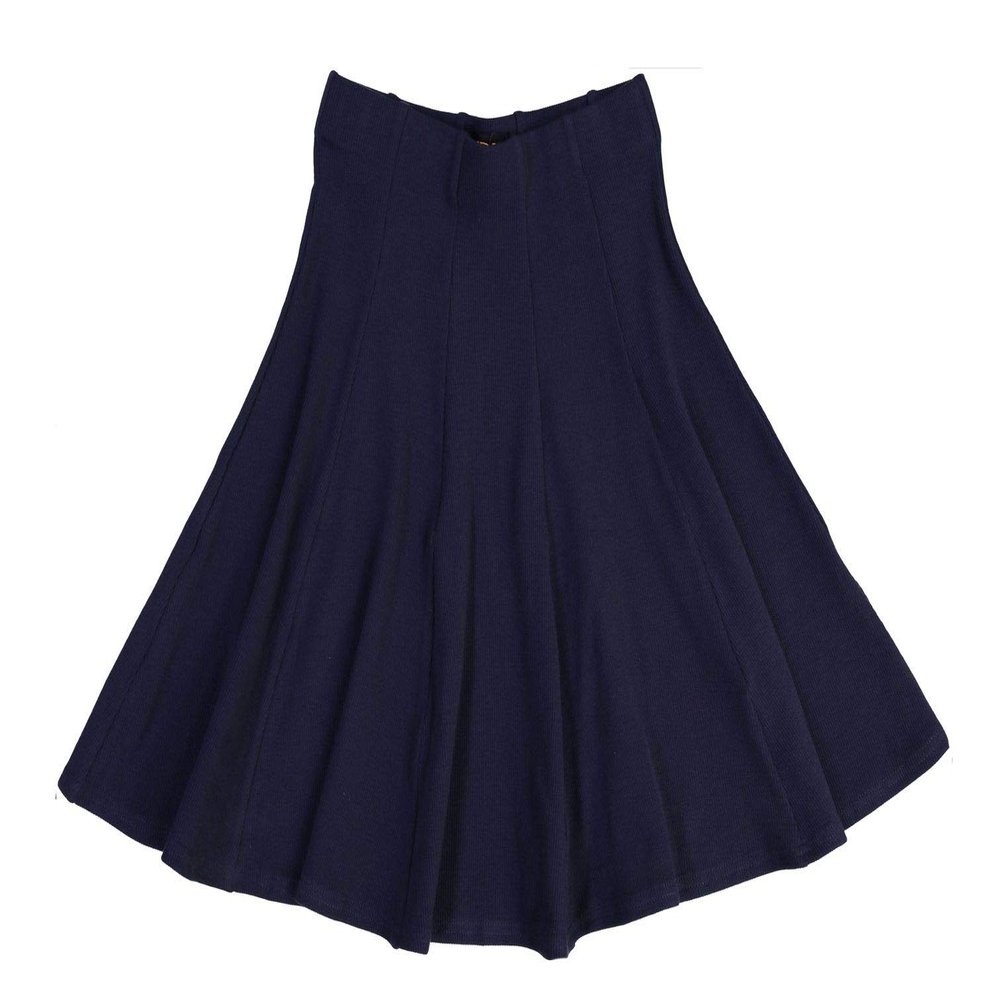 BGDK Girls' School Uniform Pleated Pull-on Knee Length Ribbed Cotton Panel Skirt, Knit Waistband Navy 16