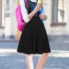 BGDK Girls' School Uniform Pleated Pull-on Knee Length Ribbed Cotton Panel Skirt, Knit Waistband Dark Heather 18 view 3
