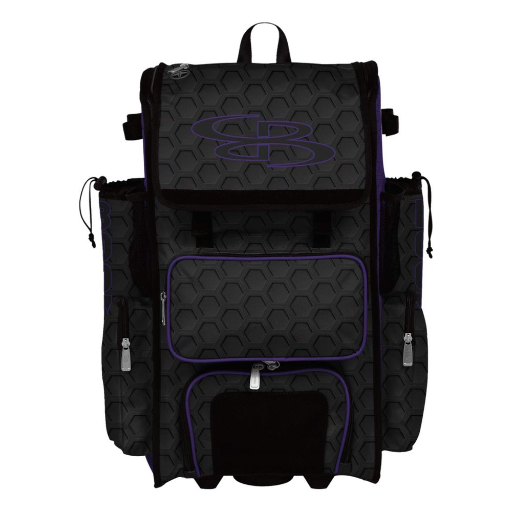 Boombah Superpack Hybrid Rolling Bat Bag - 3DHC Black/Purple - Wheeled & Backpack Version