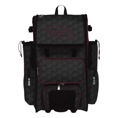 Boombah Superpack Hybrid Rolling Bat Bag - 3DHC Black/Cardinal - Wheeled & Backpack Version