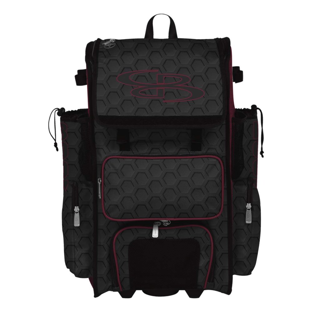 Boombah Superpack Hybrid Rolling Bat Bag - 3DHC Black/Cardinal - Wheeled & Backpack Version