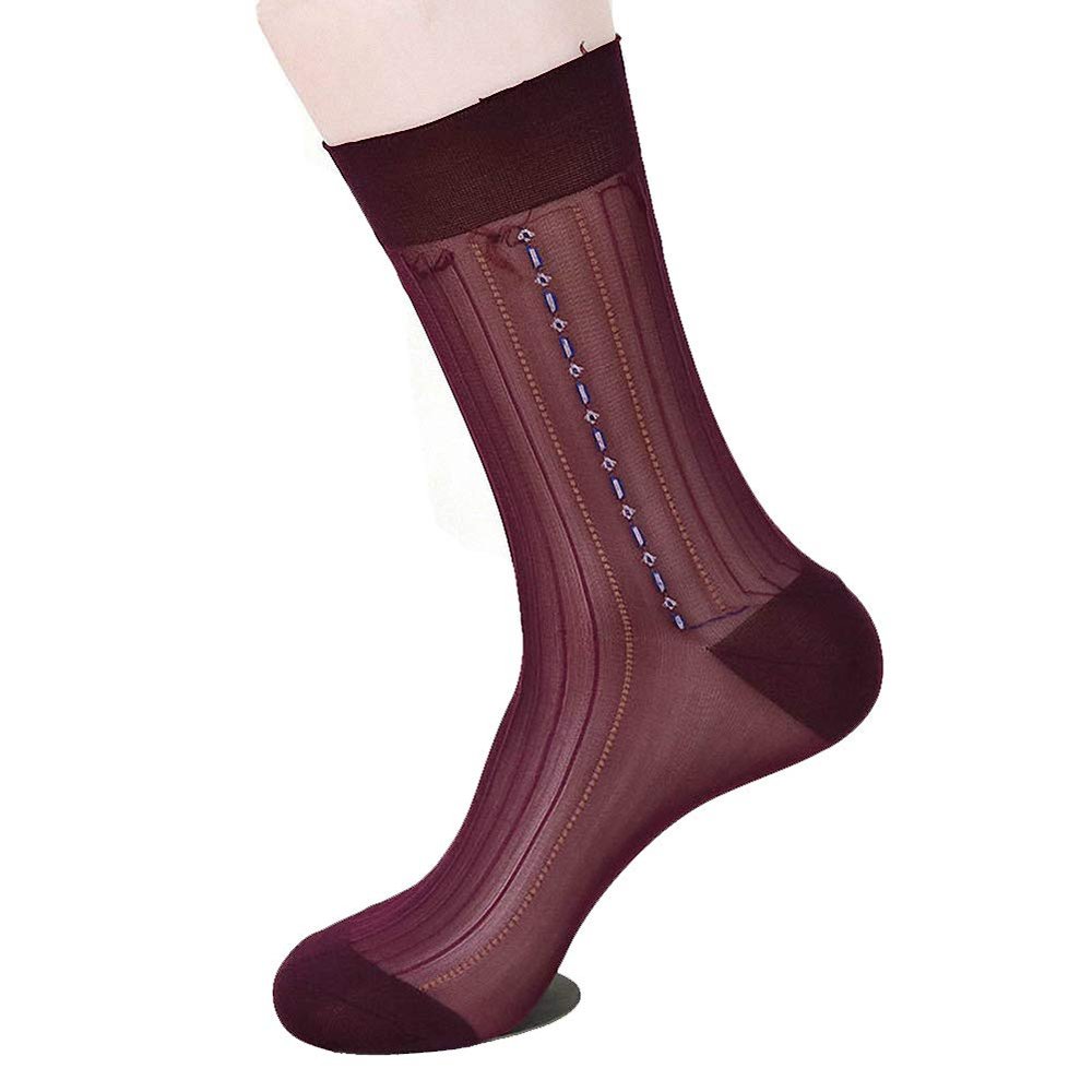 Goobester Men Sheer Formal Wear Suit Transparent Stripe Business Tube Dress Socks 03