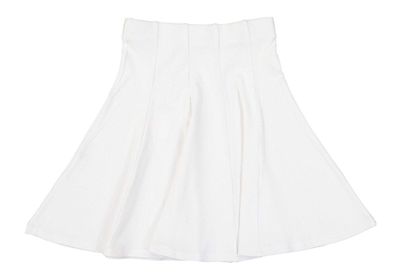 BGDK Girls' School Uniform Pleated Pull-on Knee Length Ribbed Cotton Panel Skirt, Knit Waistband White 16