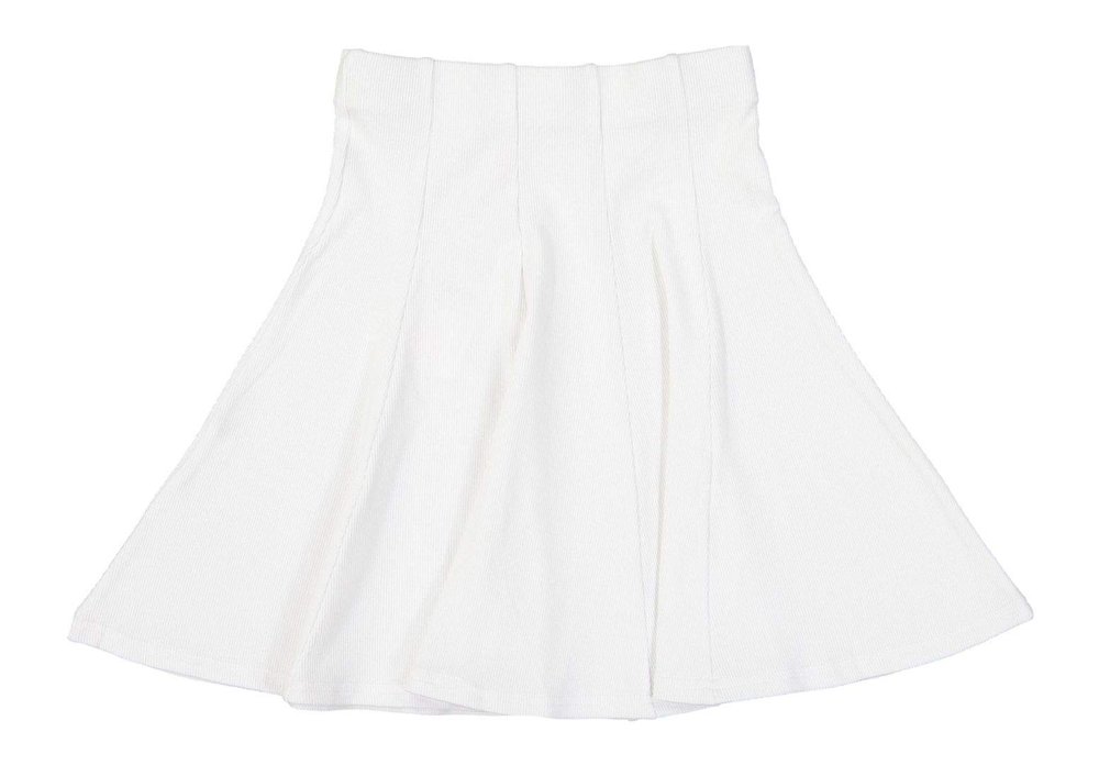 BGDK Girls' School Uniform Pleated Pull-on Knee Length Ribbed Cotton Panel Skirt, Knit Waistband White 16