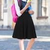 BGDK Girls' School Uniform Pleated Pull-on Knee Length Ribbed Cotton Panel Skirt, Knit Waistband White 16 view 2