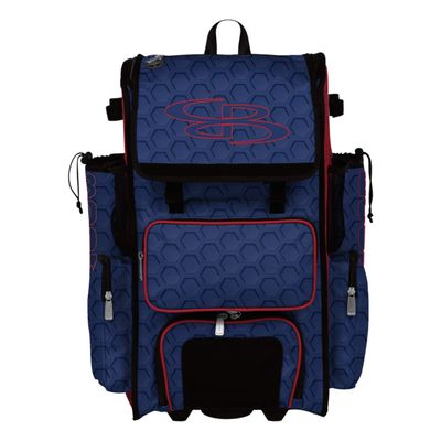 Boombah Superpack Hybrid Rolling Bat Bag - 3DHC Royal/Red - Wheeled & Backpack Version