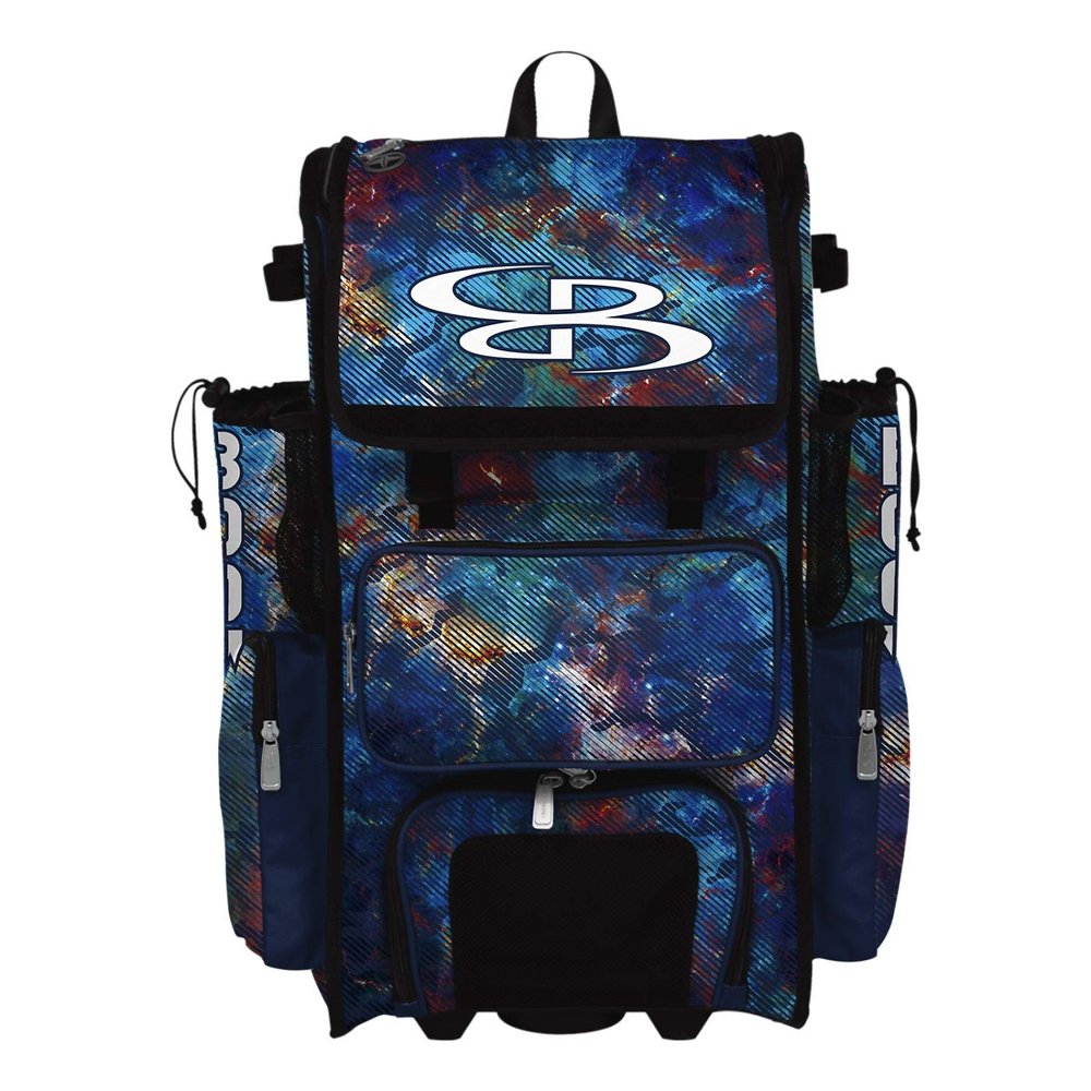 Boombah Superpack Hybrid Rolling Bat Bag - Nebula Navy/Multi - Wheeled & Backpack Version