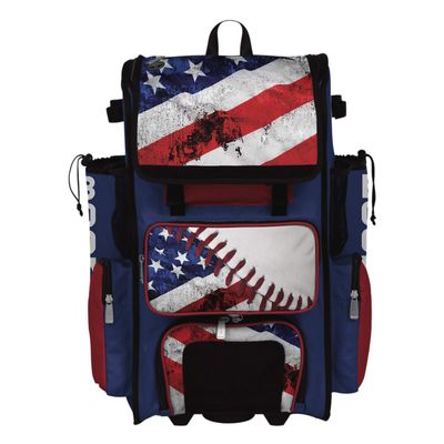 Boombah Superpack Hybrid Rolling Bat Bag - USA Baseball Royal/Red/White - Wheeled & Backpack Version