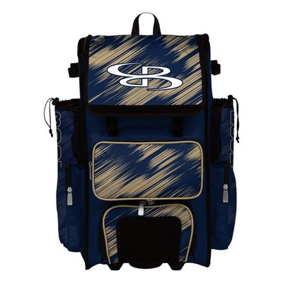 Boombah Superpack Hybrid Rolling Bat Bag - Scratch Navy/Vegas Gold - Wheeled & Backpack Version