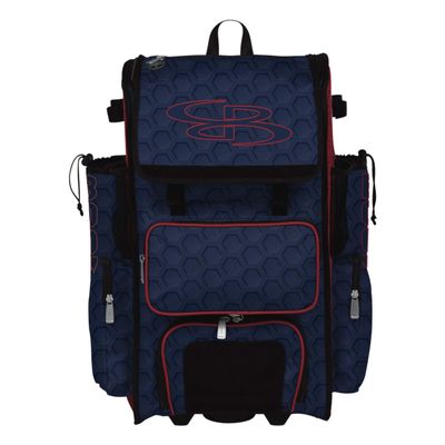 Boombah Superpack Hybrid Rolling Bat Bag - 3DHC Navy/Red - Wheeled & Backpack Version