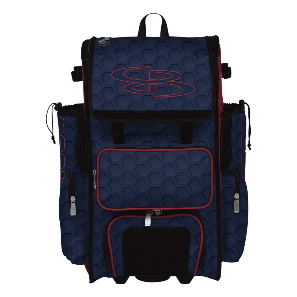 Boombah Superpack Hybrid Rolling Bat Bag - 3DHC Navy/Red - Wheeled & Backpack Version
