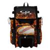 Boombah Superpack Hybrid Rolling Bat Bag - Fire Ball Black/Orange/White - Wheeled & Backpack Version view 1