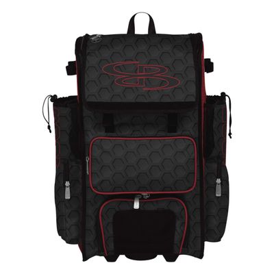Boombah Superpack Hybrid Rolling Bat Bag - 3DHC Black/Red - Wheeled & Backpack Version