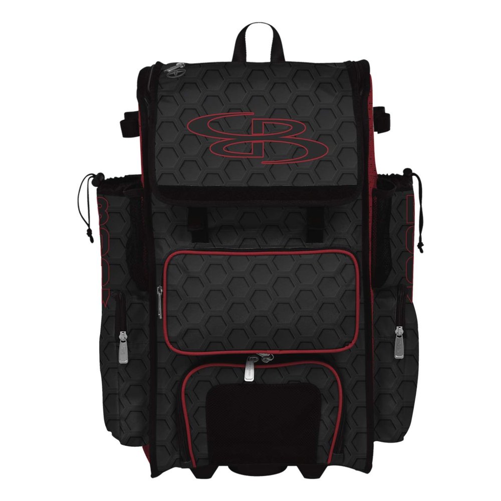 Boombah Superpack Hybrid Rolling Bat Bag - 3DHC Black/Red - Wheeled & Backpack Version