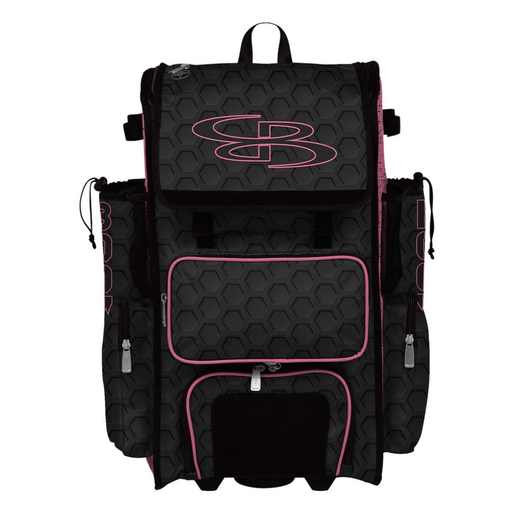 Boombah Superpack Hybrid Rolling Bat Bag - 3DHC Black/Pink - Wheeled & Backpack Version