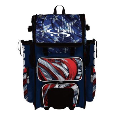 Boombah Superpack Hybrid Rolling Bat Bag - USA Wave Navy/Red/White - Wheeled & Backpack Version