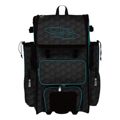 Boombah Superpack Hybrid Rolling Bat Bag - 3DHC Black/Teal - Wheeled & Backpack Version