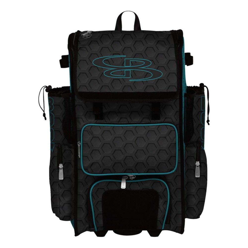 Boombah Superpack Hybrid Rolling Bat Bag - 3DHC Black/Teal - Wheeled & Backpack Version