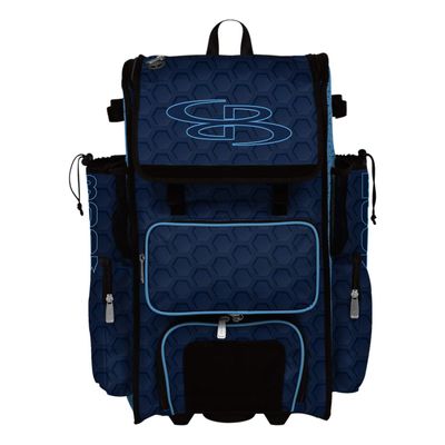 Boombah Superpack Hybrid Rolling Bat Bag - 3DHC Navy/Columbia - Wheeled & Backpack Version