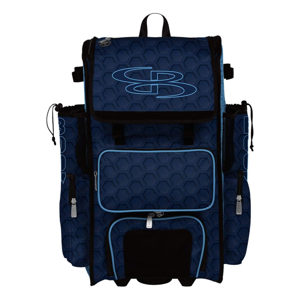 Boombah Superpack Hybrid Rolling Bat Bag - 3DHC Navy/Columbia - Wheeled & Backpack Version