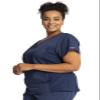 Cherokee V-Neck Knit Panel Scrub Top for Women Modern Classic Fit with Stretch Side Panels & Kangaroo Pocket Plus Size - WW2875, 4XL, Navy view 2