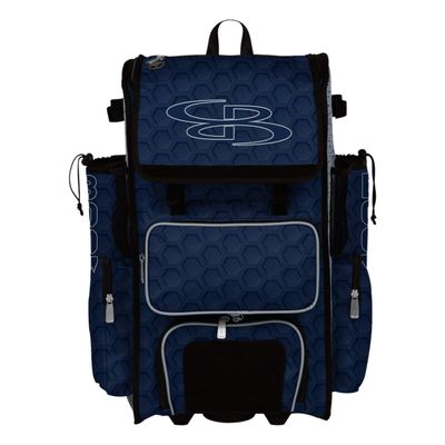 Boombah Superpack Hybrid Rolling Bat Bag - 3DHC Navy/Gray - Wheeled & Backpack Version