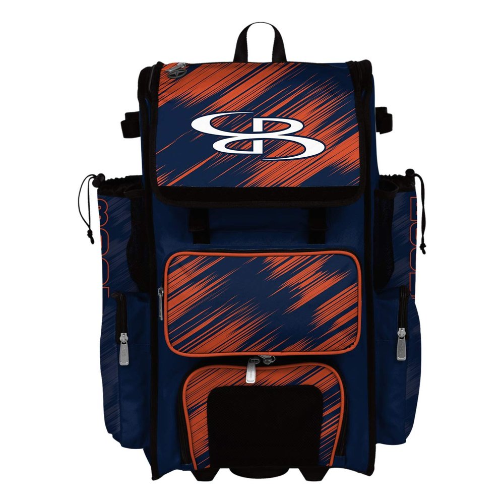 Boombah Superpack Hybrid Rolling Bat Bag - Scratch Navy/Orange - Wheeled & Backpack Version