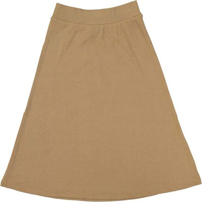 BGDK Girls' Knee Length Light Weight strecthy Thin Ribbed A-Line Skirt, Waistband Taupe