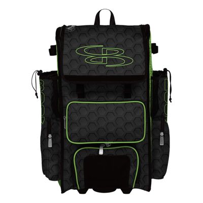 Boombah Superpack Hybrid Rolling Bat Bag - 3DHC Black/Lime Green - Wheeled & Backpack Version