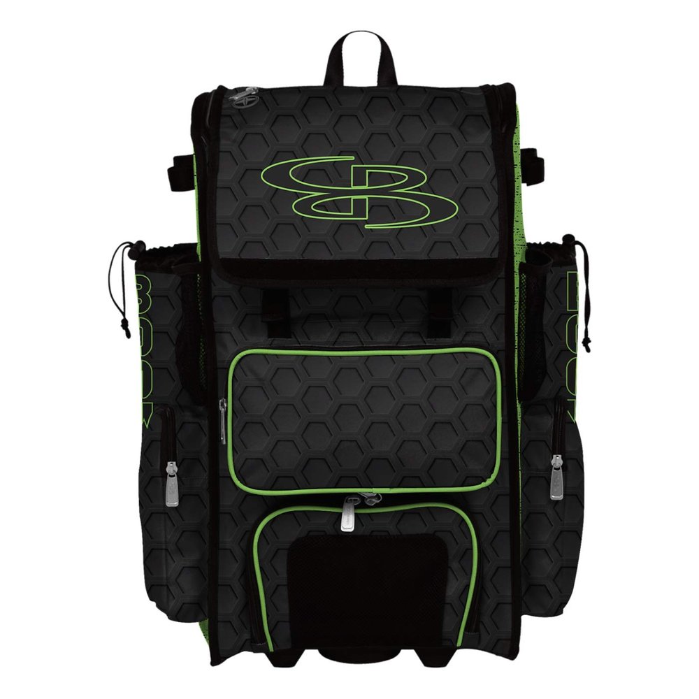 Boombah Superpack Hybrid Rolling Bat Bag - 3DHC Black/Lime Green - Wheeled & Backpack Version