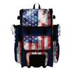 Boombah Superpack Hybrid Rolling Bat Bag: USA Old Glory Navy, Red & White. Baseball Softball Bag with Wheels Holds 4 Bats, Ventilated Shoe Compartment, Telescopic Handle, Rolling & Backpack Version view 1