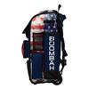 Boombah Superpack Hybrid Rolling Bat Bag: USA Old Glory Navy, Red & White. Baseball Softball Bag with Wheels Holds 4 Bats, Ventilated Shoe Compartment, Telescopic Handle, Rolling & Backpack Version view 4