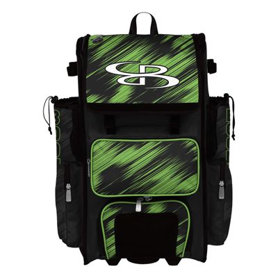 Boombah Superpack Hybrid Rolling Bat Bag - Scratch Black/Lime Green - Wheeled & Backpack Version