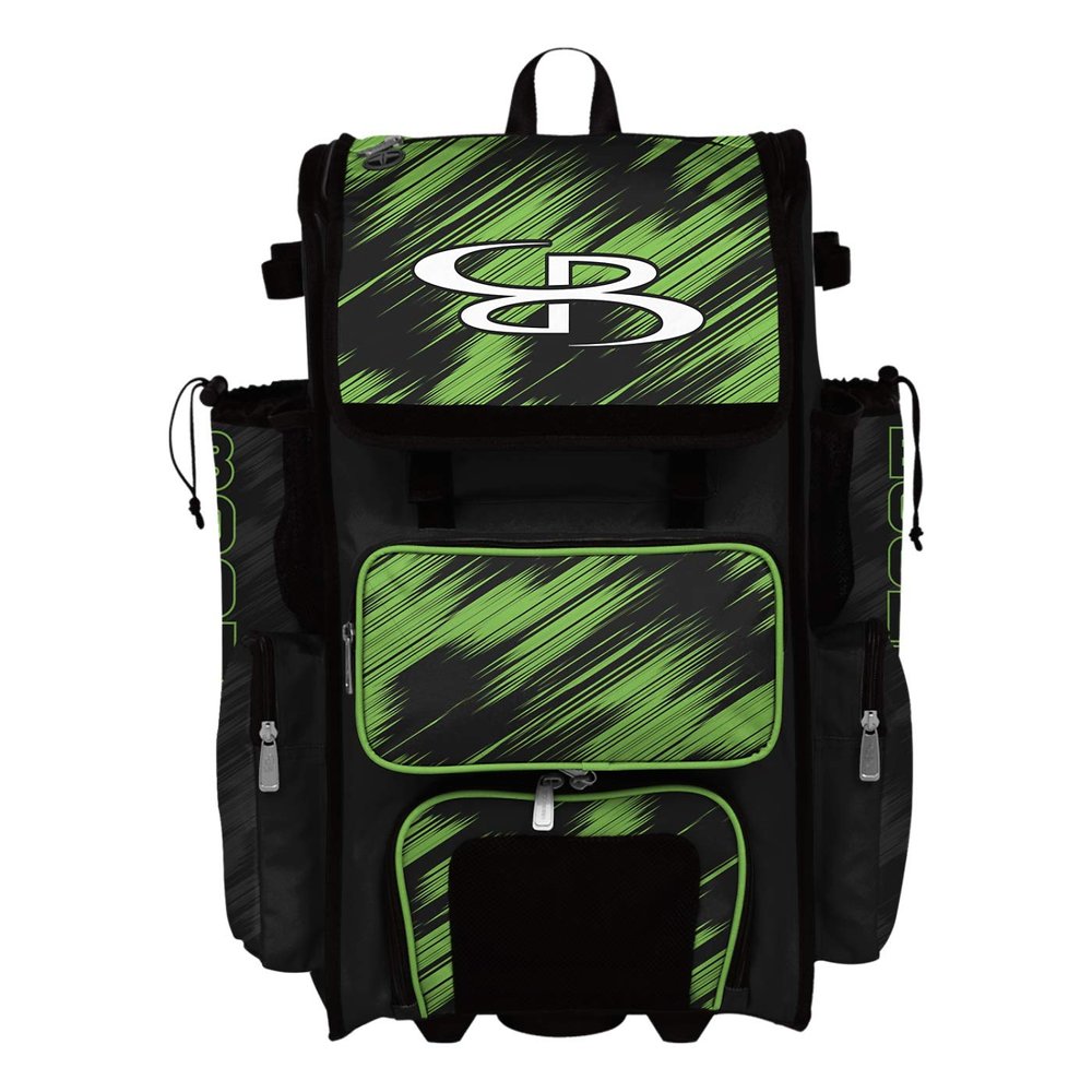 Boombah Superpack Hybrid Rolling Bat Bag - Scratch Black/Lime Green - Wheeled & Backpack Version