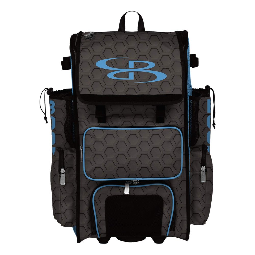 Boombah Superpack Hybrid Rolling Bat Bag - 3DHC Dark Charcoal/Columbia - Wheeled & Backpack Version