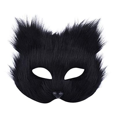 IPENNY Womens Mens Halloween Animal Mask Half Face Furry Cosplay Costume Halloween Mask (Black)
