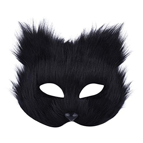 IPENNY Womens Mens Halloween Animal Mask Half Face Furry Cosplay Costume Halloween Mask (Black)