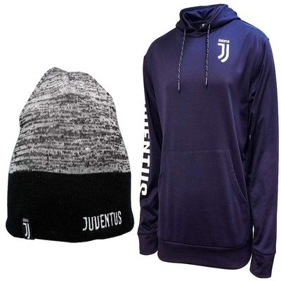 Icon Sports Compatible with Juventus Soccer Hoodie and Beanie Combo 04-1