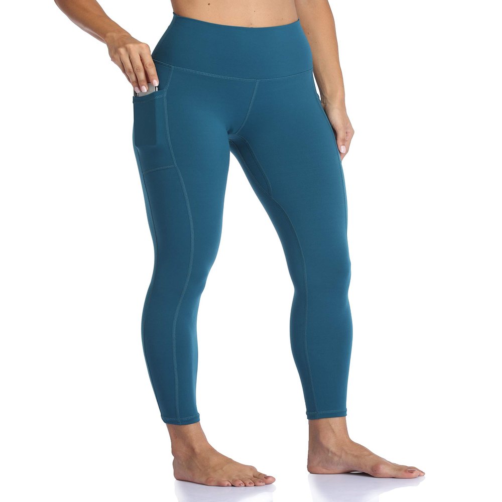 Colorfulkoala Women's High Waisted Tummy Control Workout Leggings 7/8 Length Yoga Pants with Pockets (XL, Dark Teal)