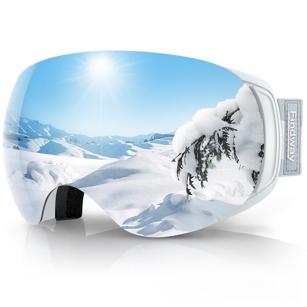 findway Ski Goggles for Men and Women - 100% UV Protection, OTG Snowboard Goggles Magnet Interchangeable Lens