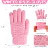 Winter Gloves for Boys Girls - Kids Warm Knit Thermal Cable Knitted Gloves White Pink Wool Fleece Lined Mittens for Cold Weather view 3