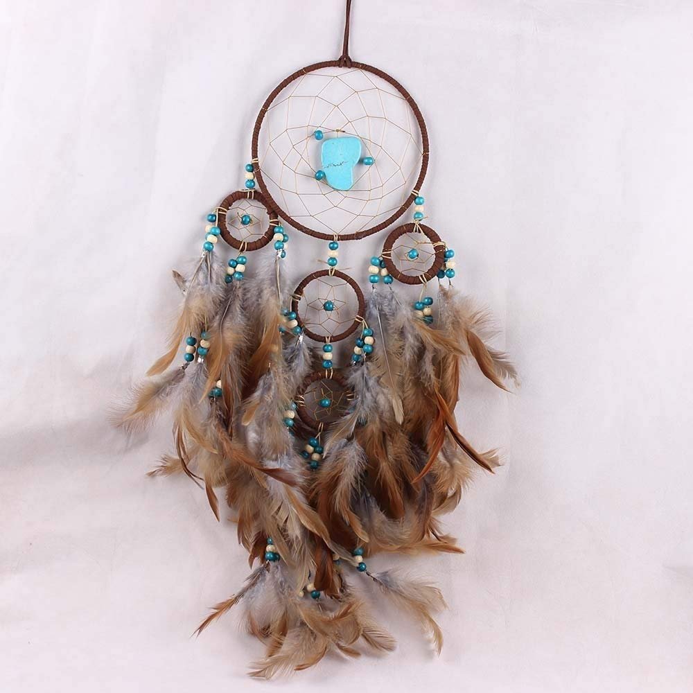 Duoer Multi-Ring Turquoise Dream Catcher Feather Wall Hanging Dream Catcher Wind Chimes